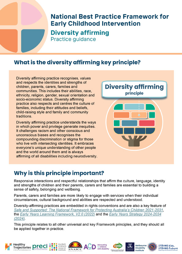 The National Best Practice Framework for Early Childhood Intervention – Practice guidance – Diversity affirming key principle
