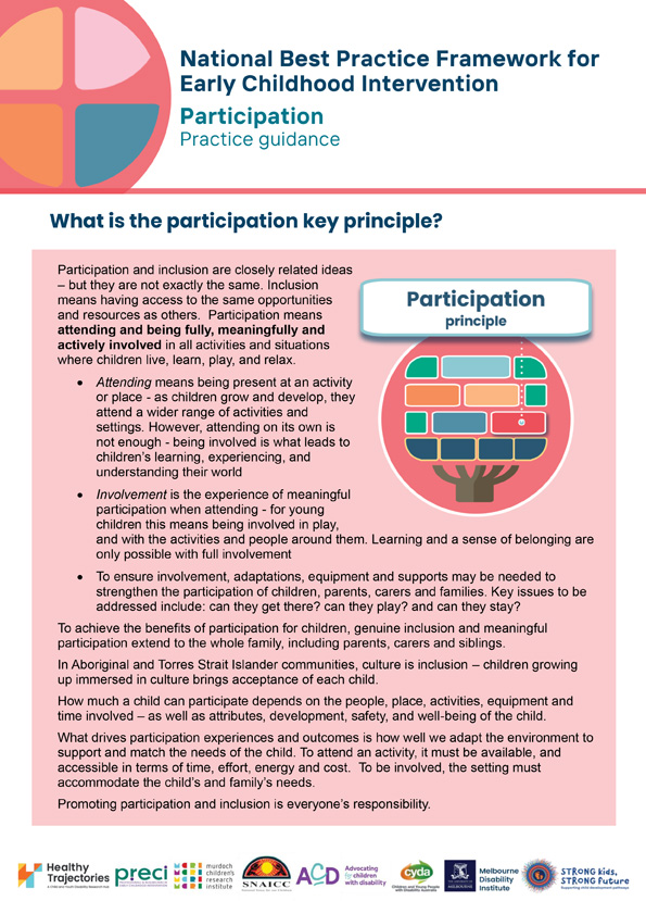 The National Best Practice Framework for Early Childhood Intervention – Practice guidance – Participation key principle