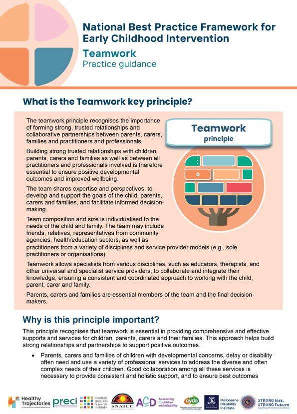 The National Best Practice Framework for Early Childhood Intervention – Practice guidance – Teamwork key principle