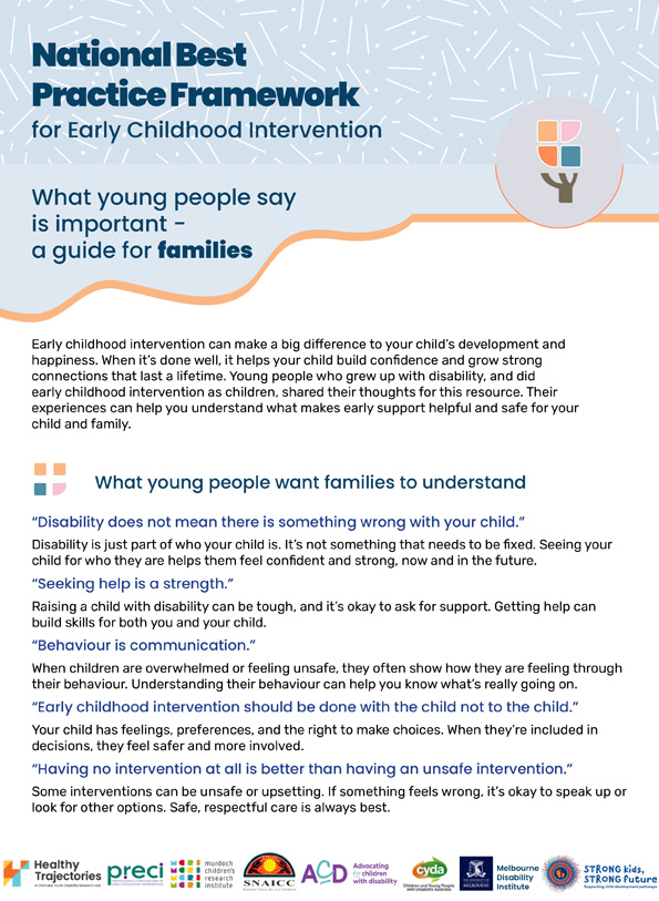 The National Best Practice Framework for Early Childhood Intervention – What young people say is important – A guide for families