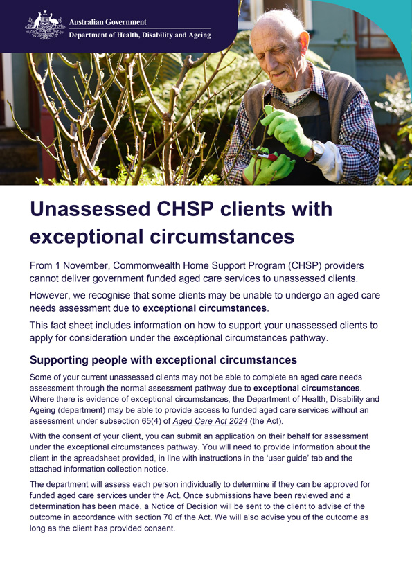 CHSP Provider fact sheet – Exceptional circumstances pathway