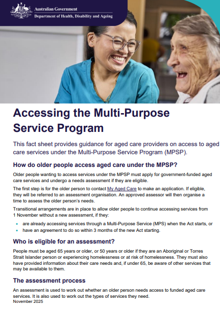 Accessing the Multi-Purpose Service program cover page