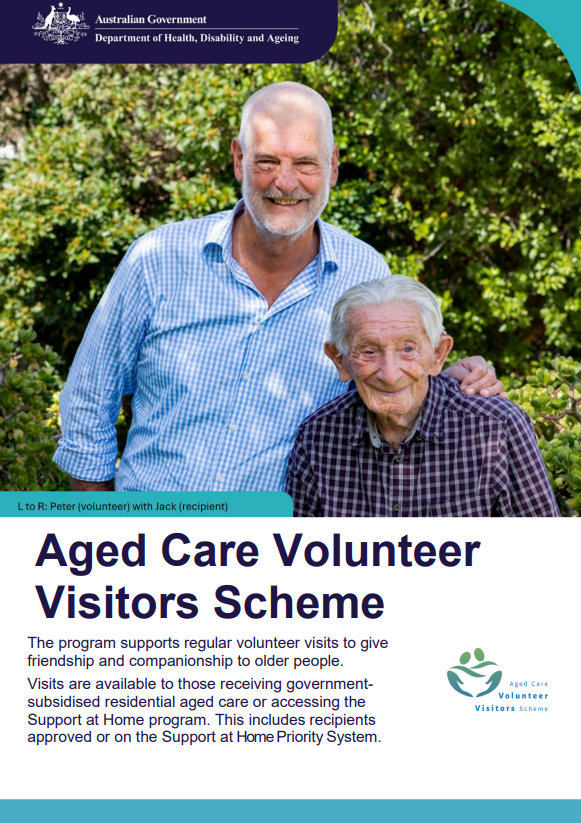 Cover page for the Aged Care Volunteer Visitors Scheme (ACVVS) A5 Flyer