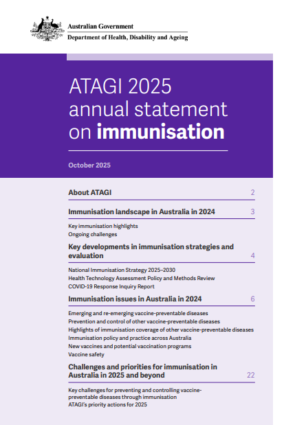 ATAGI Annual Statement on immunisation cover page