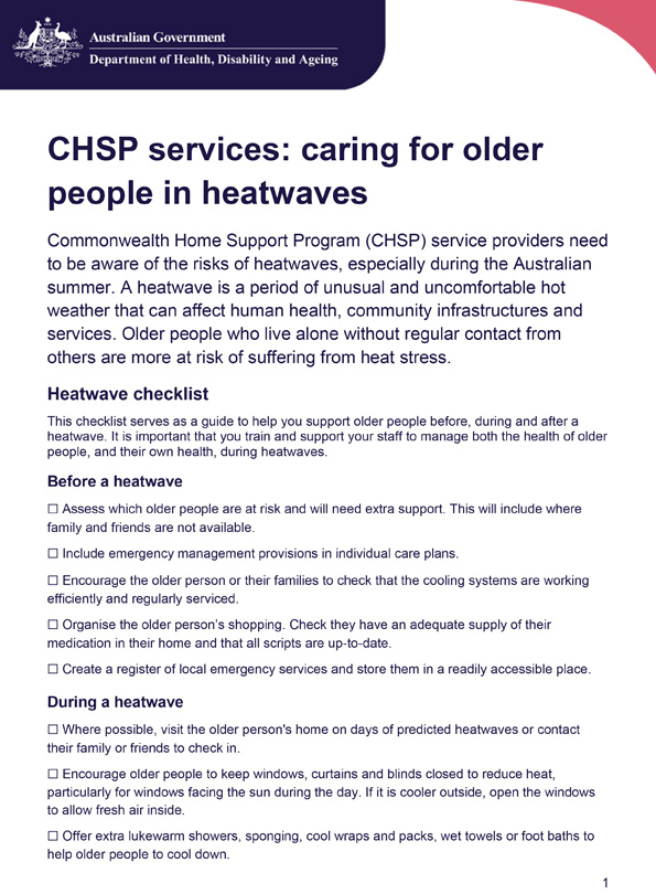 CHSP services: caring for older people in heatwaves