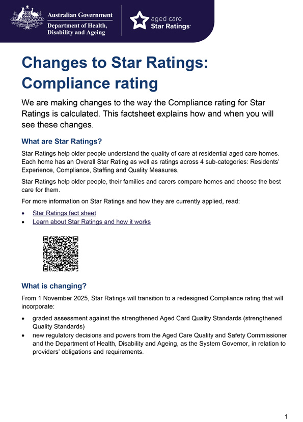 Changes to Star Ratings – Compliance rating fact sheet