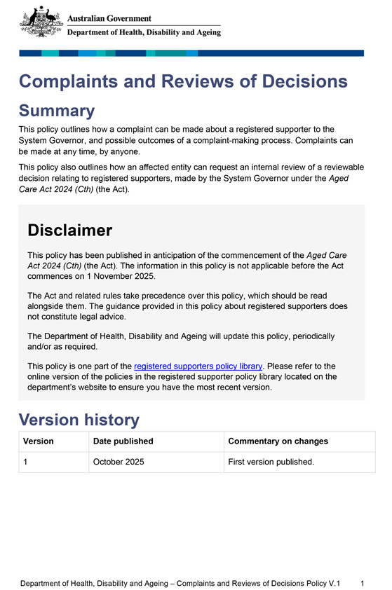 Complaints and Reviews of Decisions policy