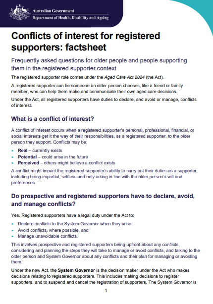 Cover page for the Conflicts of Interest fact sheet