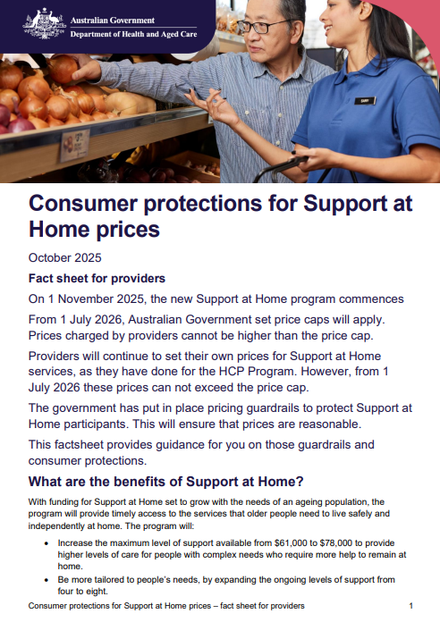 Consumer protections for Support at Home prices cover page (Oct update)