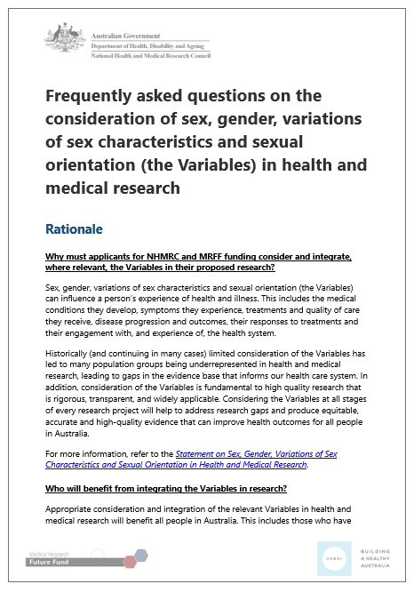 Cover page for the FAQs in health and medical research