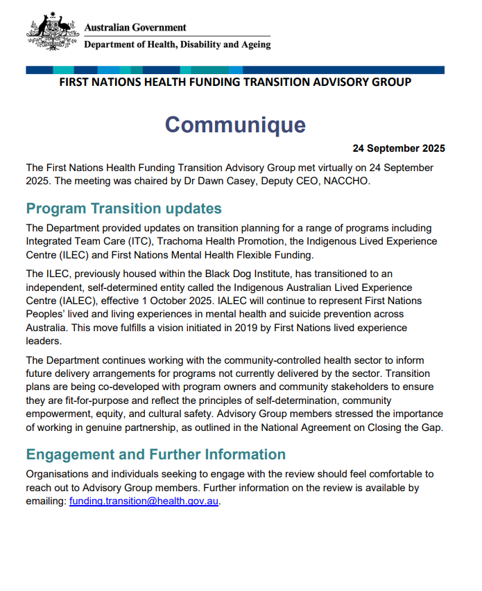 Cover image of the First Nation Health Fund communique for the 24 Sept 2025