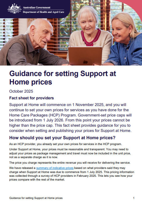 Guidance for setting Support at Home prices cover page (Oct update)