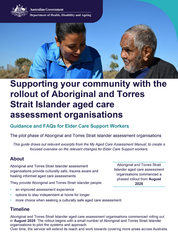 Guidance material for Elder Care Support workers – Aboriginal and Torres Strait Islander aged care assessment organisations
