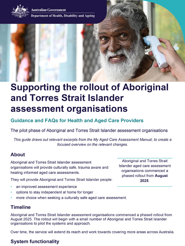 Guidance material for health and aged care workers – Aboriginal and Torres Strait Islander aged care assessment organisations