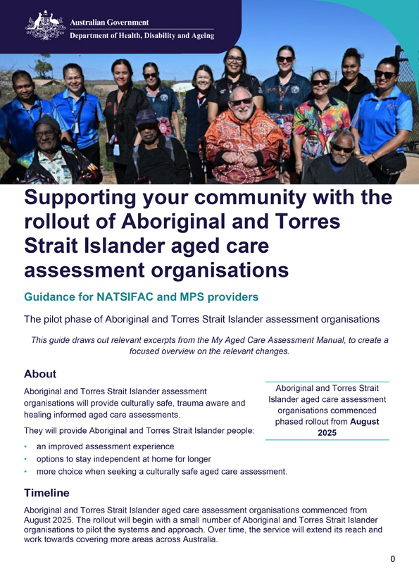 Guidance material for NATSIFAC and MPS providers – Aboriginal and Torres Strait Islander aged care assessment organisations