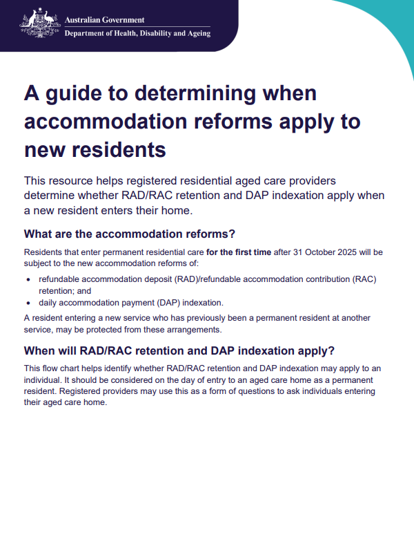 Guide to determining when accommodation reforms apply to new residents cover page