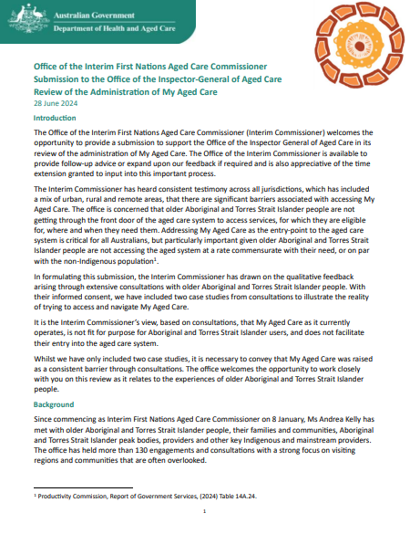 Submission to the Office of the Inspector-General of Aged Care Review of the Administration of My Aged Care cover page