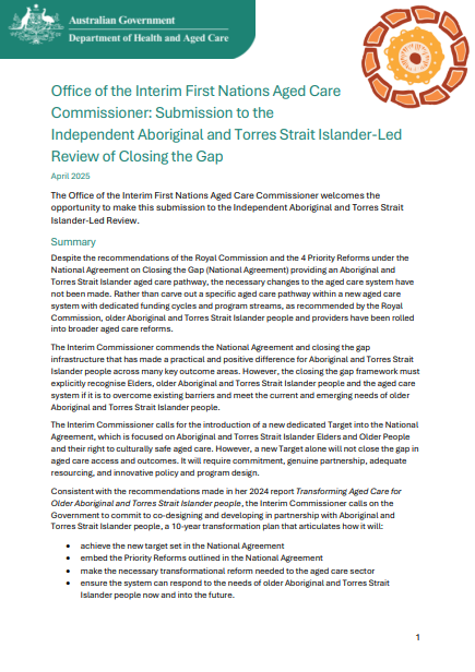 Cover page for the Submission to the Independent Aboriginal and Torres Strait Islander-Led Review of Closing the Gap