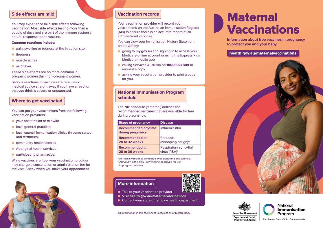 Maternal Vaccinations brochure cover page