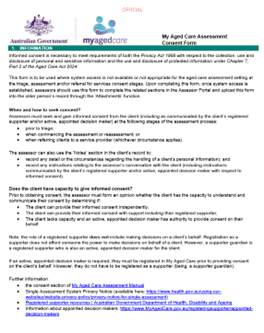 Cover image My Aged Care Assessment Consent Form