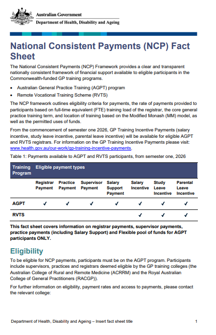 National Consistent Payments Framework (NCP) fact sheet cover page