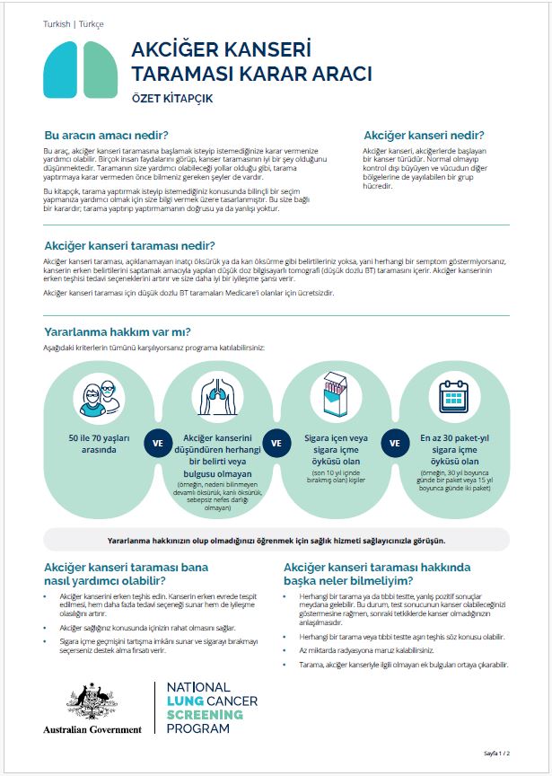 Ulusal Akciğer Kanseri Tarama Programı - Akciğer kanseri tarama karar aracı - Özet