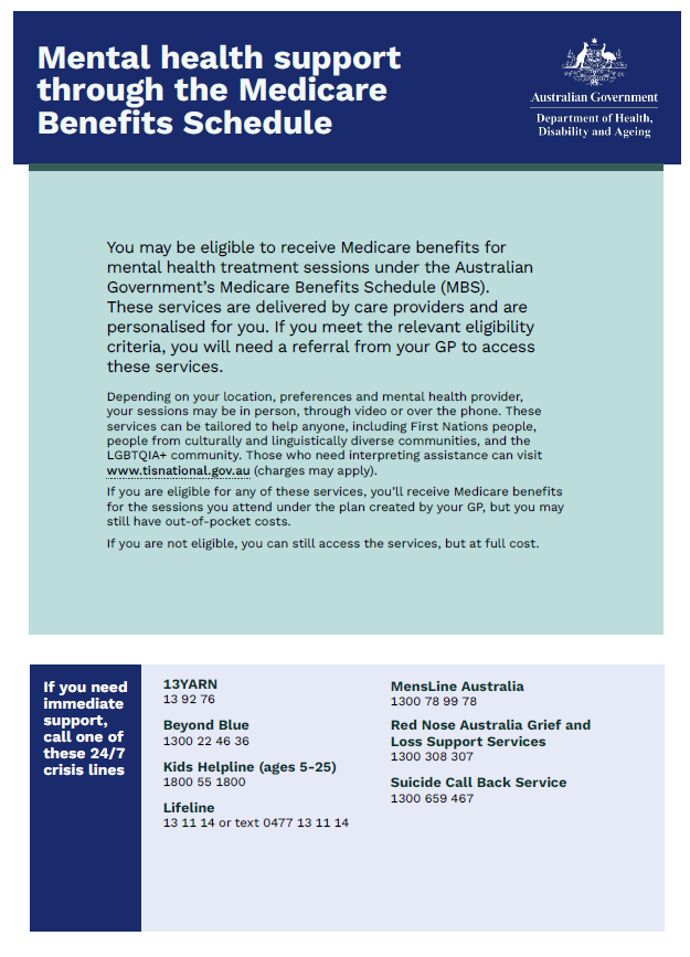 Mental health supports through the Medicare Benefits Schedule cover page