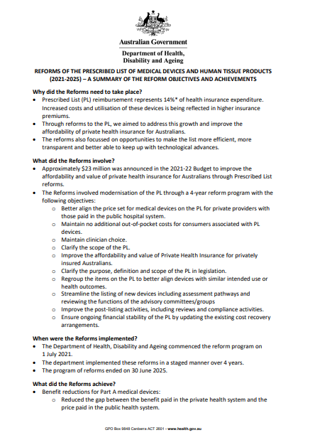 PL reforms  – summary of objectives and achievements cover page