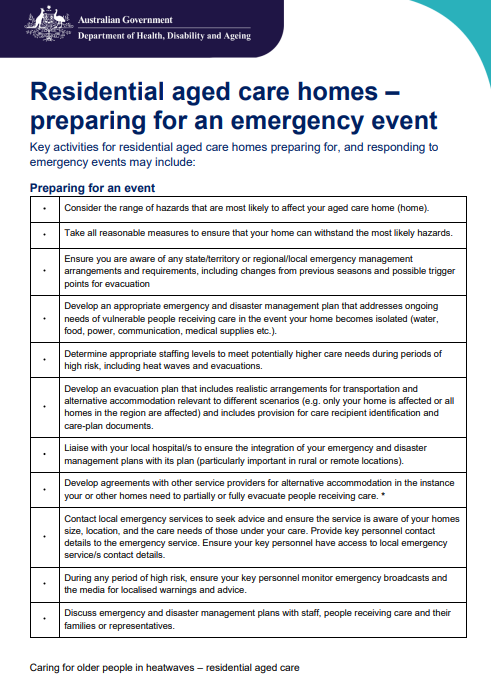 Preparing for an emergency event – Residential aged care cover page.PNG