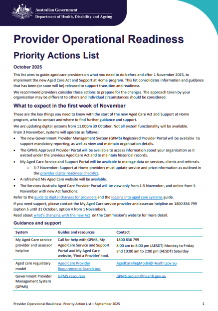Priority Actions List cover page