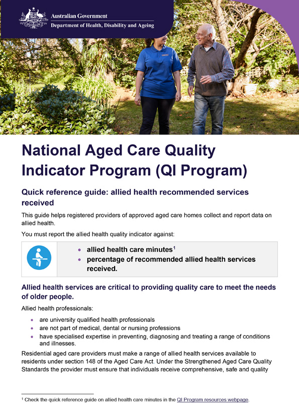 QI Program quick reference guide – Allied health recommended services received