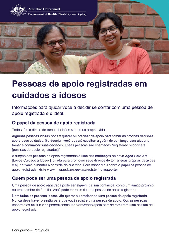 Brochura sobre pessoas de apoio registradas