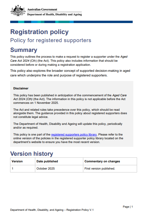 Registration policy cover page
