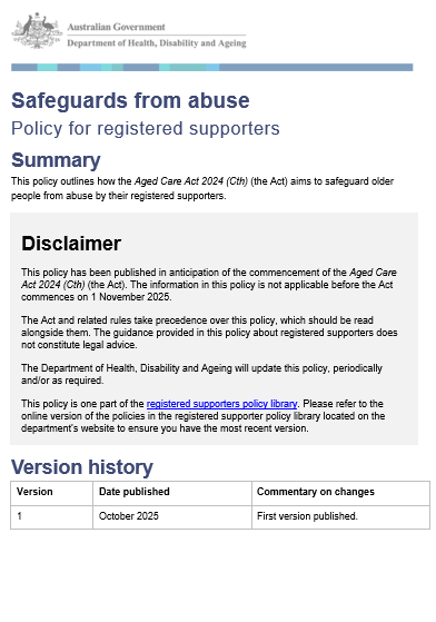 Cover page for the Safeguards from Abuse policy