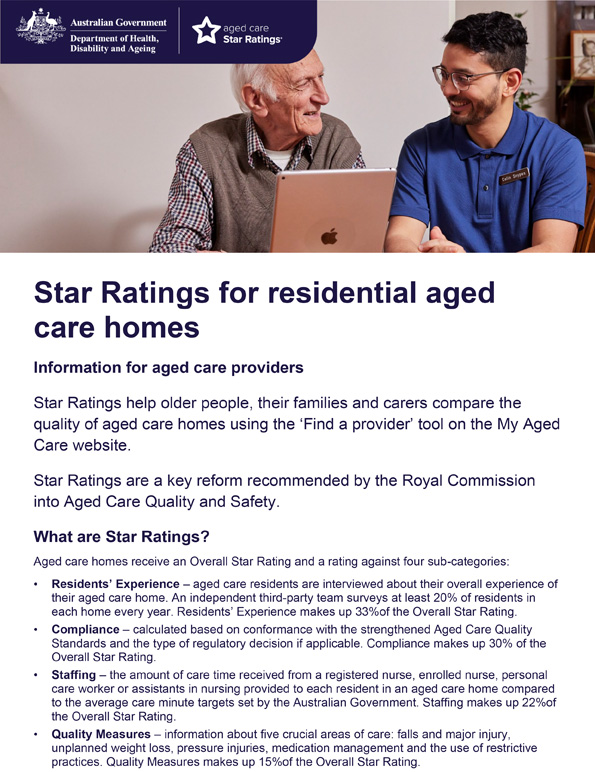 Star Ratings fact sheet for residential aged care providers