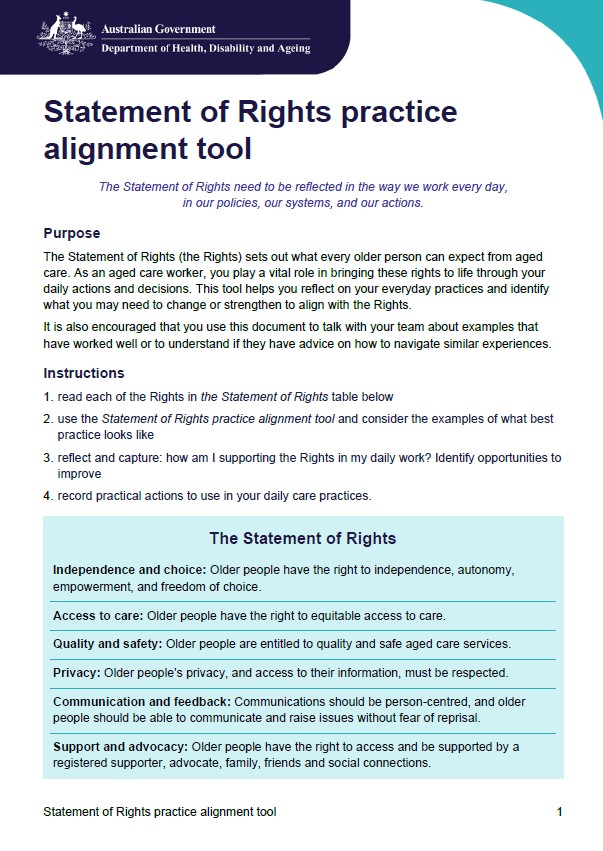 Display page - a tool for workers on aligning their work to the Statement of Rights
