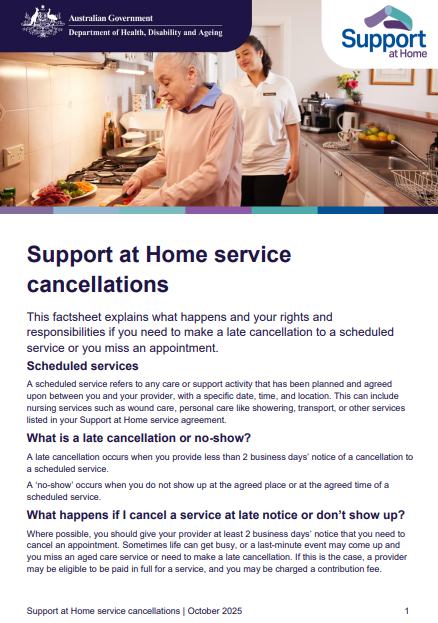 Support at Home service cancellations fact sheet cover page