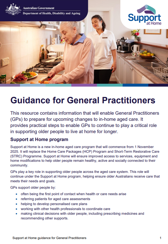 Support at Home guidance for General Practitioners cover page