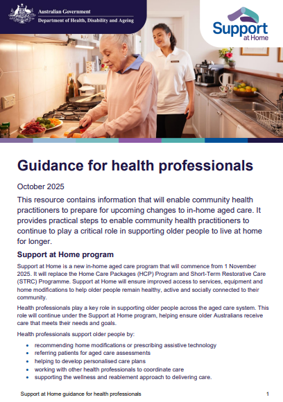 Support at Home guidance for health professionals cove image