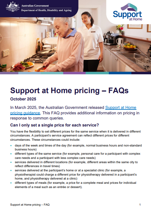 Support at Home pricing – FAQs cover page (Oct update)