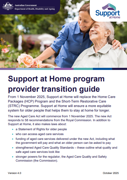 Support at home transition guide cover page