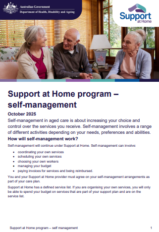 Support at Home program – self-management cover page