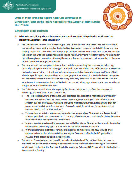 Consultation Paper on the Pricing Approach for the Support at Home Service List 2025-26 cover page