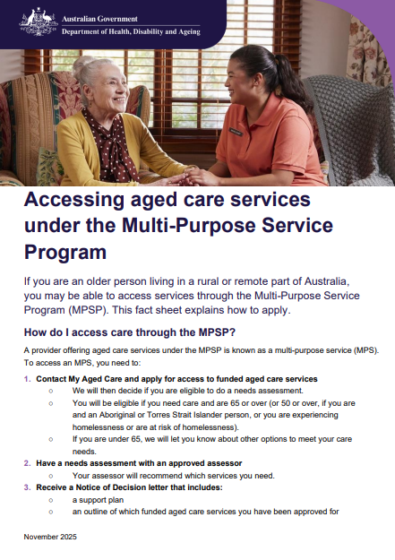 Accessing aged care services under the MPSP cover page (November update)
