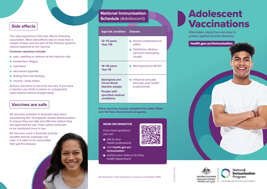 Cover page for the Adolescent Vaccinations brochure