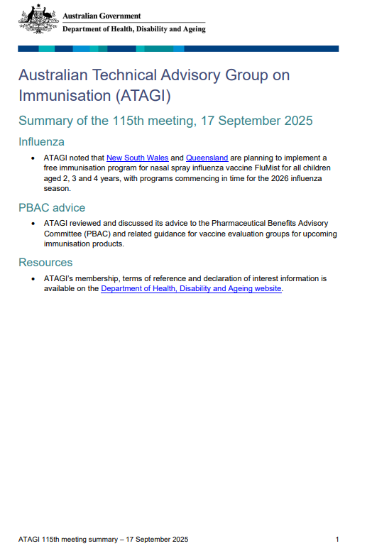 ATAGI 115th meeting summary cover page