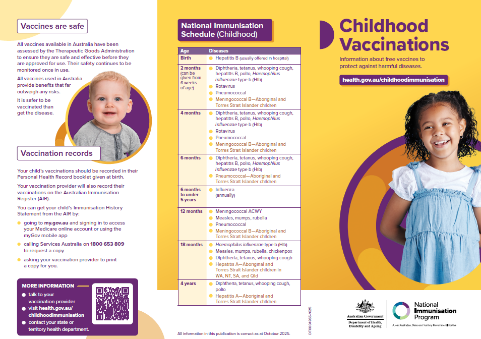 Cover page for the Childhood Vaccinations brochure