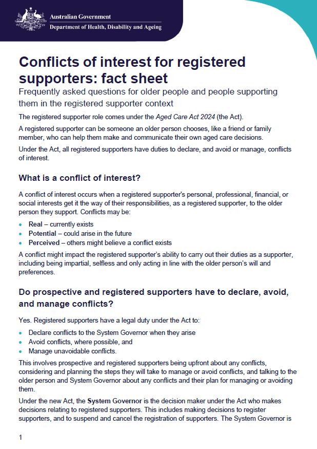 Conflicts of interest fact sheet cover page