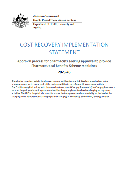 Cover page for the Cost Recovery Implementation Statement 2025–2026