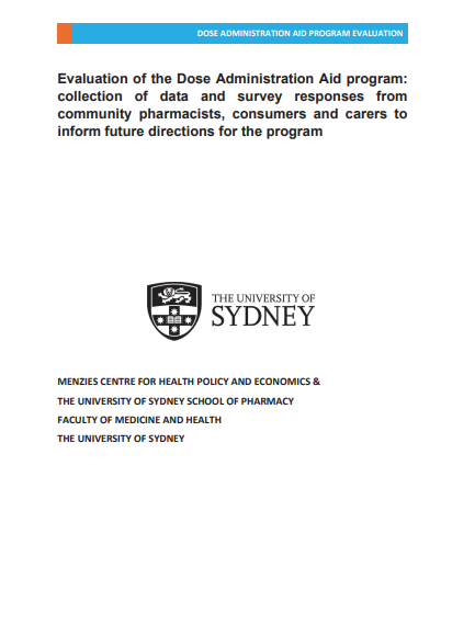 Cover page for the Evaluation of the Dose Administration Aid program
